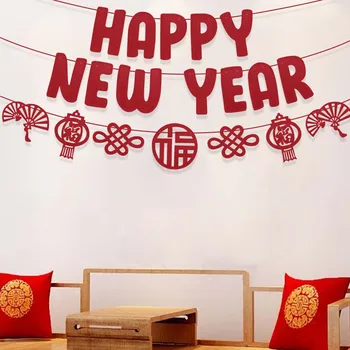 С Новым Годом Баннер Красный Фонарь Письмо Новогодний Веер Подвесной Флаг Кулон Новый Год 2023 Украшение Домашней вечеринки Изображение