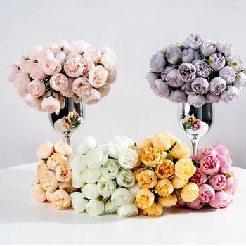 Свадебный букет из маленьких роз с 27 головками, Искусственные цветы, Букет цветов своими руками, Домашний Сад, свадебный декор, Искусственные цветы из роз Изображение