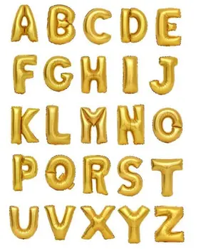 Воздушный шар из алюминиевой пленки с золотыми буквами, 26 букв алфавита, 16-дюймовый Самозатягивающийся воздушный шар из алюминиевой пленки, вечеринка по случаю дня рождения Изображение