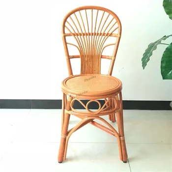 Обеденные стулья FOSUHOUSE для кухни Обеденный стул со спинкой из натурального ротанга Стул ручной работы Комбинированный Плетеный стул из ротанга Изображение