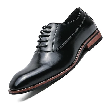 Модная мужская обувь в деловом стиле, Новинка 2020 года, классическая кожаная мужская официальная обувь, Удобные модельные туфли без застежки, мужские оксфорды, Размер 46 Изображение