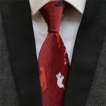 9 см Новые дизайнерские мужские галстуки на Хэллоуин с рисунком паутины летучей мыши и черепа для вечеринки Изображение