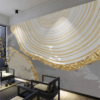 большая фреска wellyu на заказ, креативное годовое кольцо, абстрактный узор, золотой свет, роскошный диван, телевизор на заднем плане, стена Изображение
