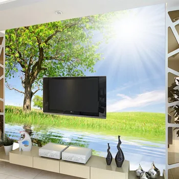 beibehang Большой нетканый пейзаж декоративные фрески гостиная спальня ТВ фон наклеить зеленые обои 3d papel de parede Изображение