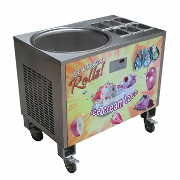 Машина для приготовления роллов для мороженого по-тайски быстрого приготовления Оборудование для пищевой промышленности одинарная круглая форма 6 емкостей Изображение