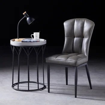 Обеденные стулья Nordic Light из роскошной кожи, современный офисный стул для переговоров, мебель для столовой, спинка обеденного стула для отдыха Изображение