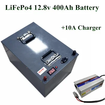 Батарея LiFePO4 12.8v 400Ah 350Ah 12v Глубокого цикла для транспортных средств электростанция солнечной энергии 12V 24V 36V EV RV накопитель + зарядное устройство 10A Изображение