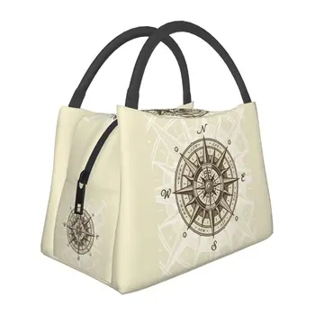 Направления сторон света и компас Rose, термоизолированная сумка для ланча, направление, Портативная сумка для ланча для работы, путешествий, коробка для еды Изображение