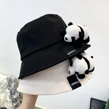 Уникальная летняя шляпа с Panda декор шапки оголовье женщины всех соответствующих крышек для большинства подростков и взрослых ведро шляпа аксессуар Изображение