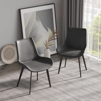 Современный обеденный стул для гостиной С черной металлической ножкой-Серый/коричневый-4шт/кор. 20,08 дюйма (длина) x22,05 дюйма (глубина) x32 Изображение
