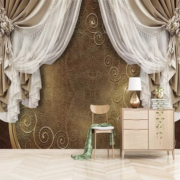 Пользовательские Настенные Обои 3D Европейский Стиль Занавес Кружева Современный Креативный Дизайн Настенная Живопись Гостиная Спальня Художественные Обои Изображение