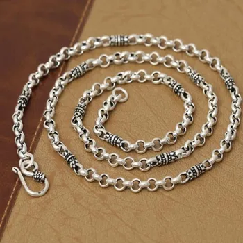 2021 Тренд Новый S925 ювелирные изделия из чистого серебра мужское ожерелье винтажное 4 мм бамбуковое длинное ожерелье ручной работы для мужчин и женщин Изображение