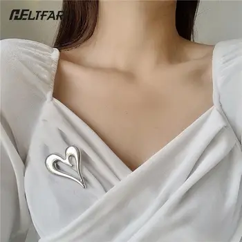 Модные броши в виде сердечек из металла простого дизайна Heart Love Women Unisex Brooch Pins Подарки Изображение