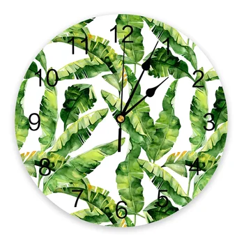 Банан Листья Тропического Растения ПВХ Настенные Часы Современный Дизайн Украшения Гостиной Настенные Часы Home Decore Настенные Цифровые Часы Изображение