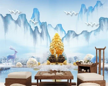 beibehang 3d настенные фрески Обои для детской комнаты домашний декор акварель горные вершины денежное дерево пейзаж настенные обои 3d behang Изображение