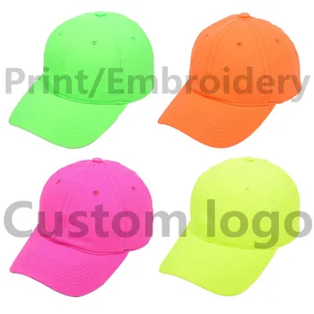 100% Хлопок спортивная хип-хоп солнцезащитная шляпа с пользовательским логотипом Бейсболка Неоново-зеленые шляпы Дальнобойщика Snapbacks gorros OEM Dad hats Изображение