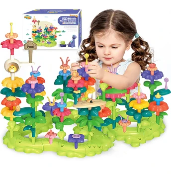Набор игрушек для строительства цветочного сада для детей, развивающее занятие STEM для детей дошкольного возраста, творчество, игры с кубиками, подарок Изображение
