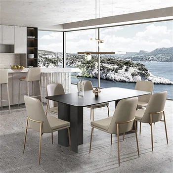 Скандинавские кожаные обеденные стулья для кухонной мебели Современный дизайнерский роскошный обеденный стул со спинкой для отдыха Обеденный стул для столовой Изображение