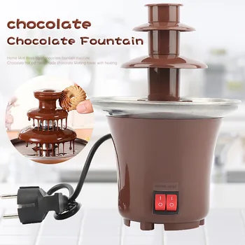Мини-шоколадный фонтан, Трехслойный креативный шоколад, плавящийся с подогревом, машина для приготовления фондю, Мини-горшок с водопадом, штепсельная вилка ЕС Изображение