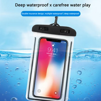 Универсальный водонепроницаемый чехол из светящегося ПВХ Водонепроницаемая сумка Подводный сенсорный экран для мобильного телефона Чехол для мобильного телефона с ремешком Изображение