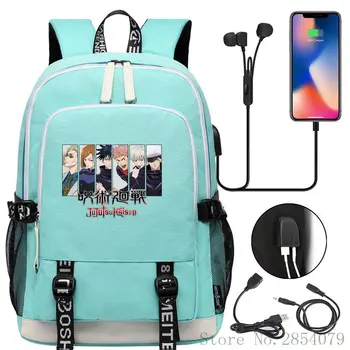 Аниме Дзюдзюцу Кайсен USB Рюкзак для ноутбука Модные мужские и женские сумки для путешествий на открытом воздухе, студенческий школьный рюкзак, сумка для книг, подарок Изображение
