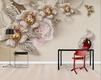 обои beibehang для домашнего декора, индивидуальные 3D трехмерные украшения, фон с бриллиантовым цветком, винило-декоративное оформление Изображение
