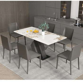 Легкий и яркий стол из каменной плиты современные высококачественные итальянские минималистичные роскошные каменные столы и стулья на заказ оптом Изображение