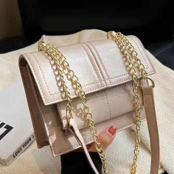 Брендовая дизайнерская женская сумка через плечо из искусственной кожи на цепочке, стильная и простая сумка через плечо, маленькая сумочка с клапаном, тренд 2023 года Изображение