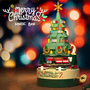 Веселого Рождества, осветительная елка, строительные блоки, кирпичи, креативные музыкальные шкатулки, украшения для детей, Рождественские подарки Санта-Клауса для детей Изображение