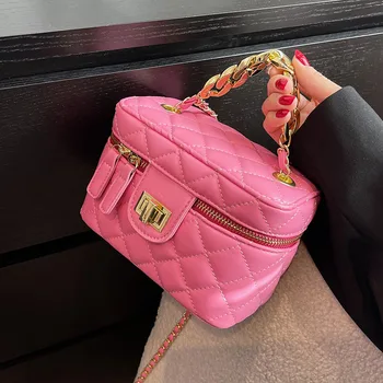 мини-сумка-слинг для женщин, кожаная сумка через плечо с ручкой-цепочкой, женская модная брендовая сумка-тоут Kawaii, сумочки, кошельки Изображение