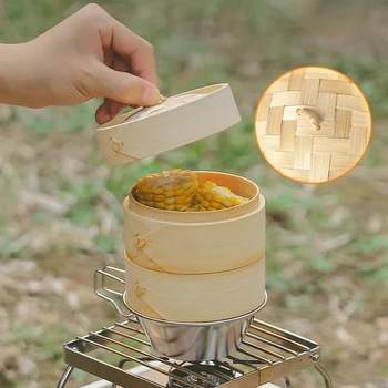 Портативная небольшая пароварка для приготовления пельменей на пару, бамбуковая пароварка, посуда для кемпинга и пикника, совместимая с Sierra Bowls Изображение