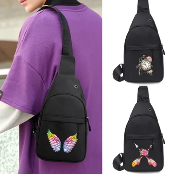 Нагрудная сумка Модная мужская сумка через плечо Трендовая брендовая сумка через плечо с принтом перьев, спортивная мини-Ipad, мобильный телефон для денег, Маленькая сумка для женщин Изображение