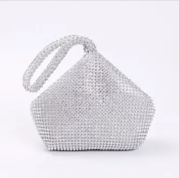 Новая мини-женская сумка-тоут с блестками, мешочек на молнии, Маленькая Свадебная сумка для помолвки, сумочка для вечеринки, кошелек, браслет, клатч, сумка-мешочек Изображение