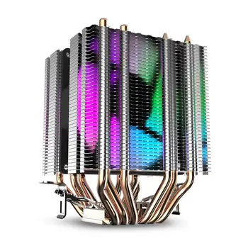 Воздушный охладитель процессора с 6 тепловыми трубками, двухбашенный радиатор с 90-мм светодиодными вентиляторами Rainbow для 775/1150/1155/1156/1366 Изображение