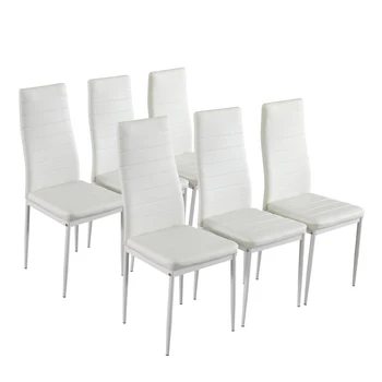 6шт Элегантных собранных обеденных стульев с зачистной текстурой и высокой спинкой B Белого цвета Изображение