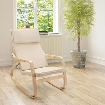 Кресло-качалка со съемной мягкой подушкой на прочной деревянной раме для отдыха Изображение