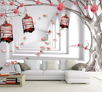 beibehang Пользовательские настенные обои мода абстрактное пространство фон стены романтический цветок розовый 3d декоративная фреска papel de parede Изображение