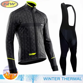 Комплект из джерси для велоспорта NW, зимняя термо-флисовая велосипедная одежда, мужская велосипедная одежда с длинным рукавом, костюм для шоссейного велосипеда Maillot Culotte Изображение