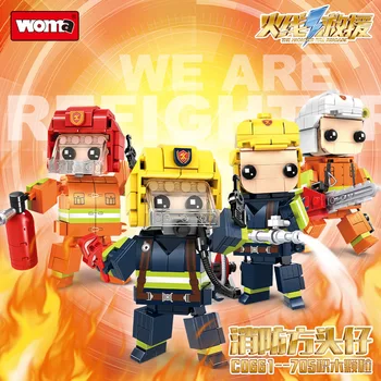 Woma Fire Line Rescue Пожарный Грузовик Brickheadz Собранные Строительные Блоки Из Мелких Частиц Детские Развивающие Игрушки Подарки Изображение