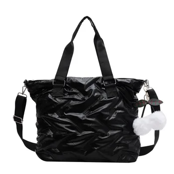 Брендовая дизайнерская женская сумка через плечо, зимние объемные хлопчатобумажные сумки, высококачественные Роскошные пуховые сумки, женская сумка через плечо большой емкости Изображение