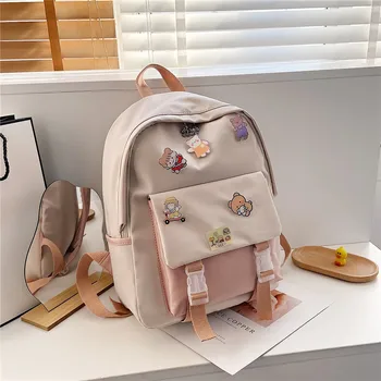 Модная школьная сумка для девочек из водонепроницаемой ткани Оксфорд, большая вместительная школьная сумка для подростков, рюкзак для ноутбука, дорожная сумка, сумки для женщин Изображение