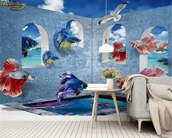 обои beibehang домашний декор фотообои на заказ фреска современные 3d средиземноморские обои с гуппи papel de parede Изображение