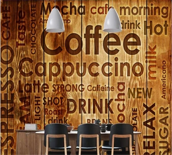 beibehang Пользовательские высококачественные обои модная кофейня индивидуальность английские буквы деревянная фреска фон стены papel de parede Изображение