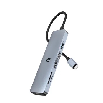 Концентратор USB C, Док-станция USB C, Ключ USB C 6 в 1, Двойной монитор с 4K-HDMI, Портами USB 3.0 / 2.0, Устройство чтения карт SD / TF, Совместимый Изображение