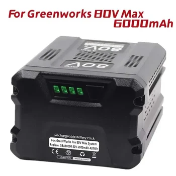 Аккумулятор литий-ионный, 80 В, 6000 мАч, для замены, совместимый с avec Greenworks PRO, GBA80250, GBA80400, GBA80500 Изображение