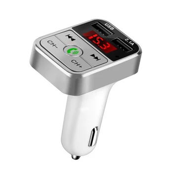 Автомобильный FM-передатчик, совместимый с Bluetooth 5.0, Беспроводная громкая связь, автомобильный аудиоприемник, MP3-плеер, USB-быстрое зарядное устройство, автомобильные аксессуары Изображение