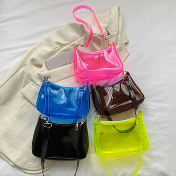 Прозрачная сумка через плечо Женская прозрачная сумка из ПВХ, сумка-хобо, простая сумка для подмышек, женские сумки подмышками, однотонные сумки, сумка для покупок Изображение