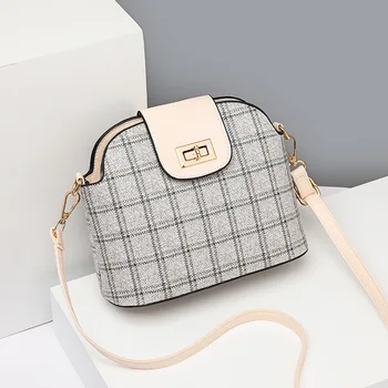 Весна 2023, Новая универсальная модная клетчатая сумка на одно плечо, повседневная сумка-ракушка, женская маленькая сумка Изображение