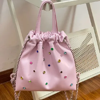 Модная женская сумка на цепочке, роскошный дизайнерский Розовый женский рюкзак, Маленькая женская сумка для отдыха, винтажная женская сумка-рюкзак Изображение
