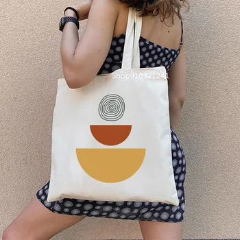 Женская сумка для покупок Aesthetic Circle, незаменимая холщовая сумка для покупок в стиле харадзюку, подарочная сумка для девочек, модная сумка-тоут через плечо Изображение